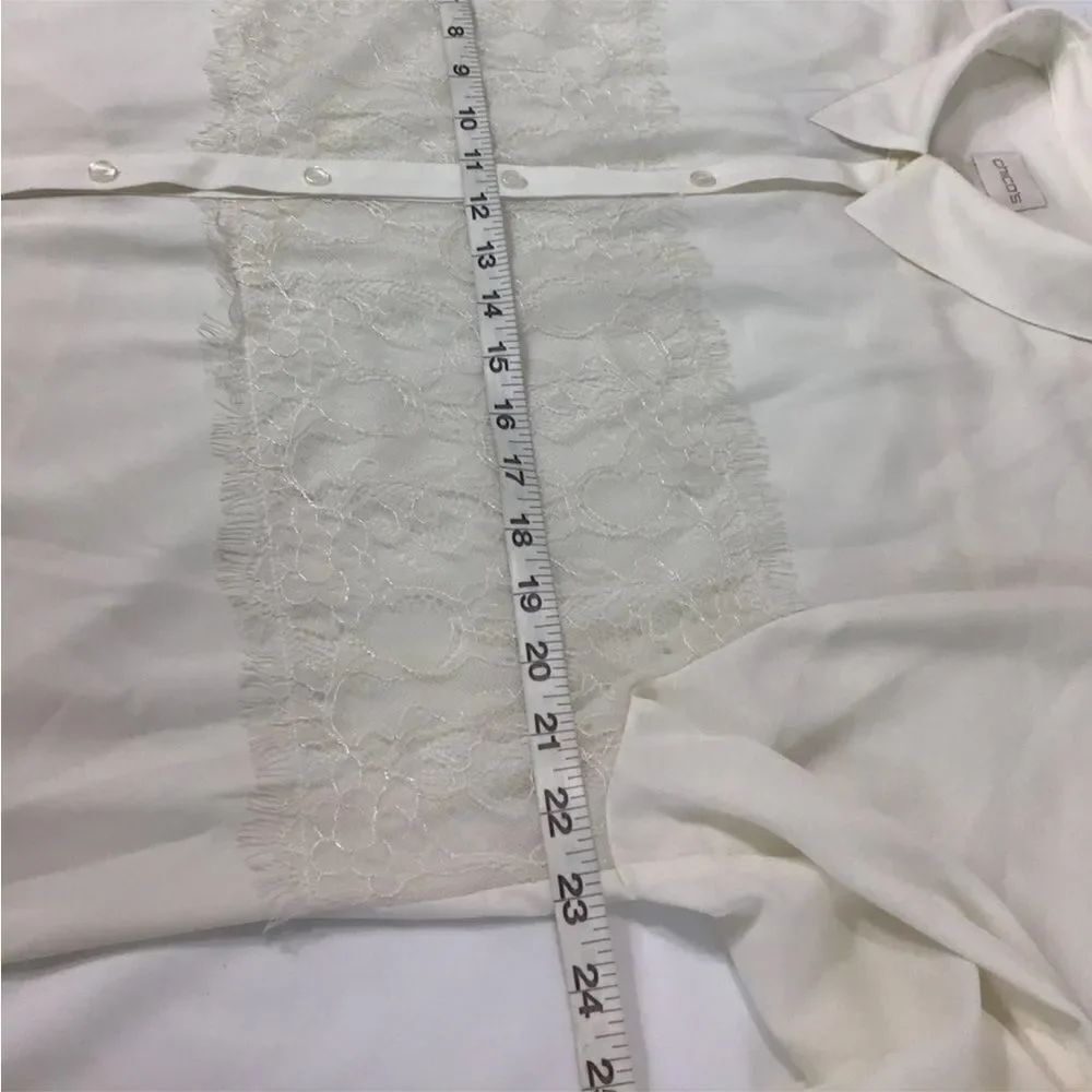 CHICO’S White Satin Alita Lace Panel Blouse New Long Sleeve Button Up Size 3 - Picture 7 of 8